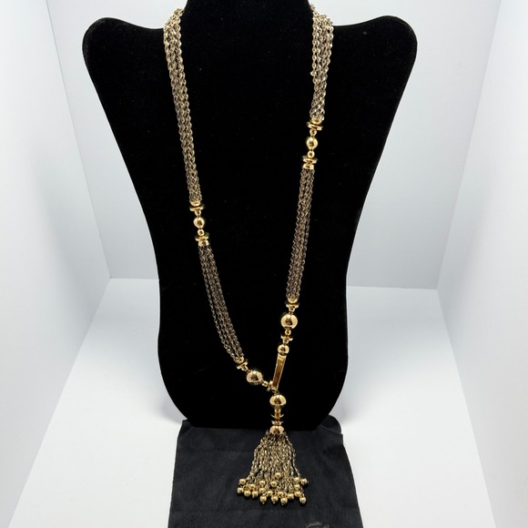 Unbranded Jewelry - Long Multi Strand Tassel Necklace Womens Gold Tone Bead Accent Layered Chain 19"